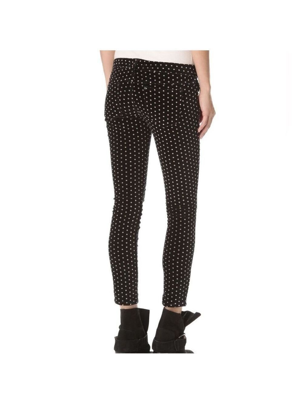 FREE PEOPLE black velvet skinny jeans with polka dots. Size 31